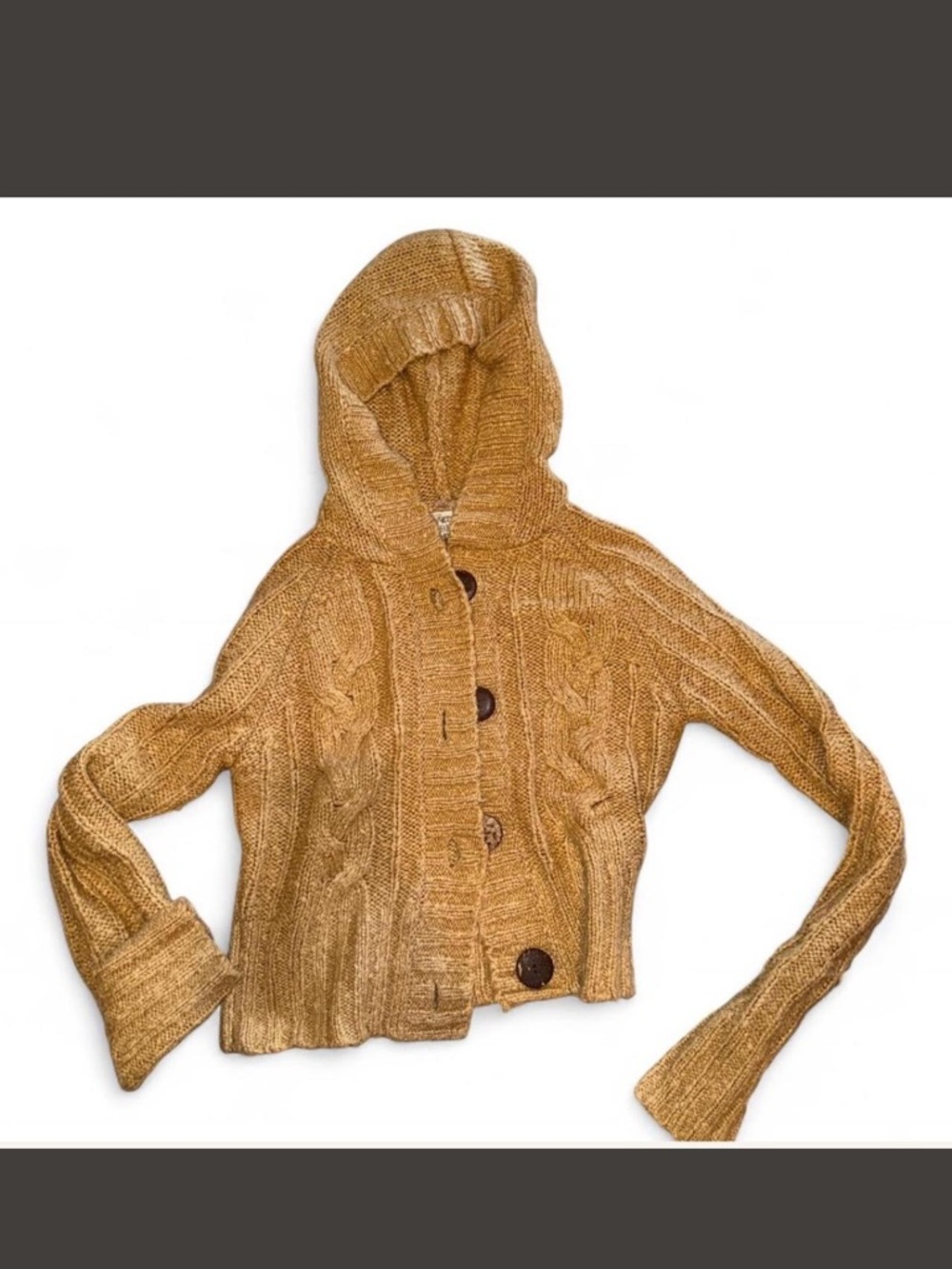 Chunky Hooded Cable Knit Cardigan - Light Brown